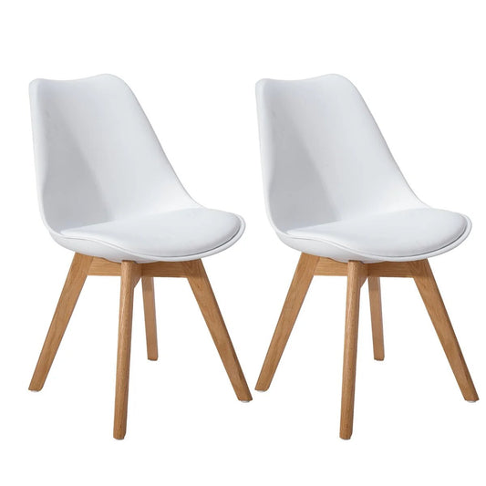 DEJINBU 2x White Dining Chairs PU padded Seat Beech Wood Legs For Home Cafe Office