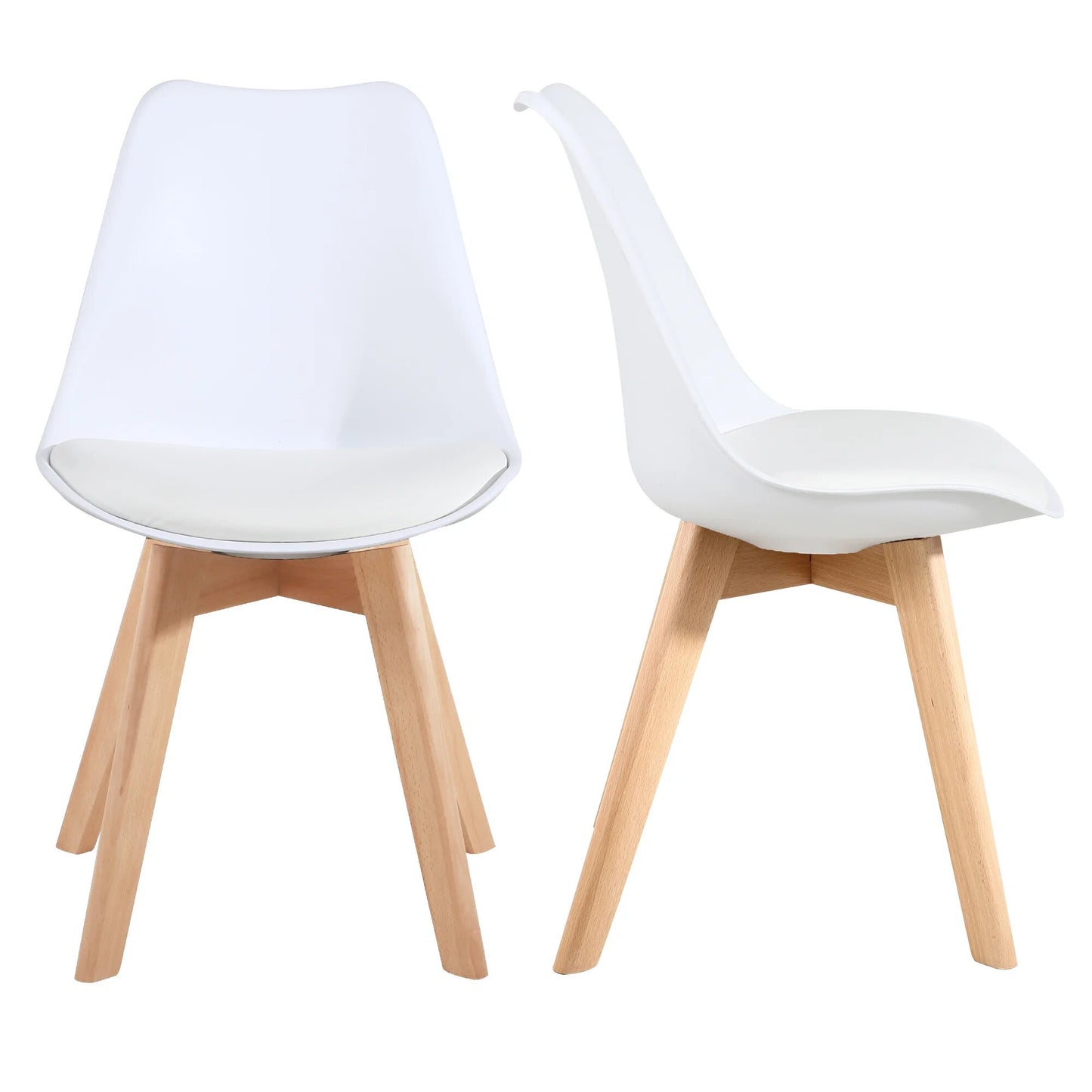 DEJINBU 3pcs Table Set 1x 80CM White Round Table With 2x White PP Padded Chair For Home Cafe Office