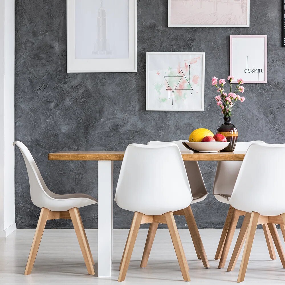 DEJINBU 2x White Dining Chairs PU padded Seat Beech Wood Legs For Home Cafe Office