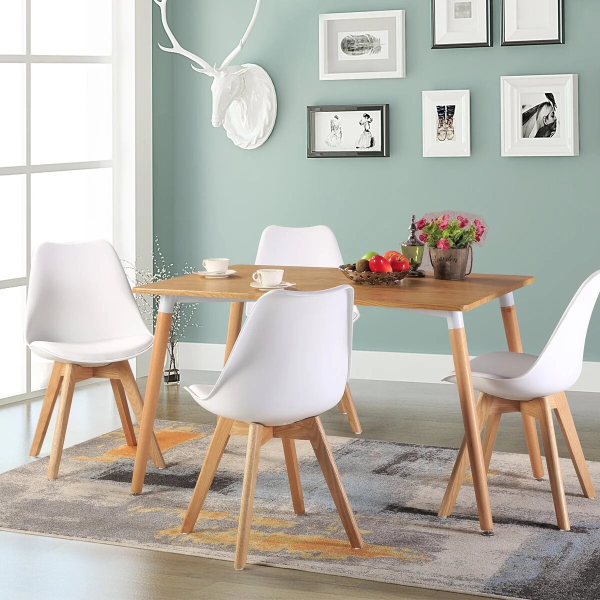 DEJINBU 2x White Dining Chairs PU padded Seat Beech Wood Legs For Home Cafe Office