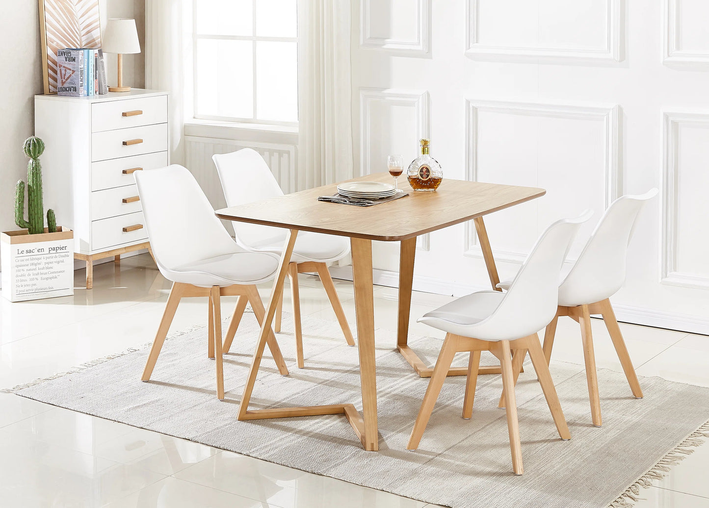DEJINBU 2x White Dining Chairs PU padded Seat Beech Wood Legs For Home Cafe Office