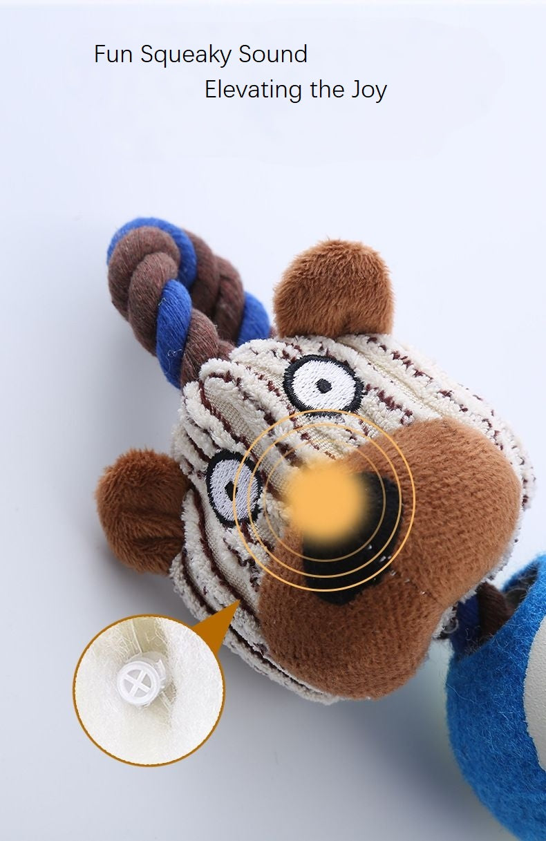 1x Ball Monkey Squeaky Pet Plush Toy Teething Rope Knot Padded Chew Toy