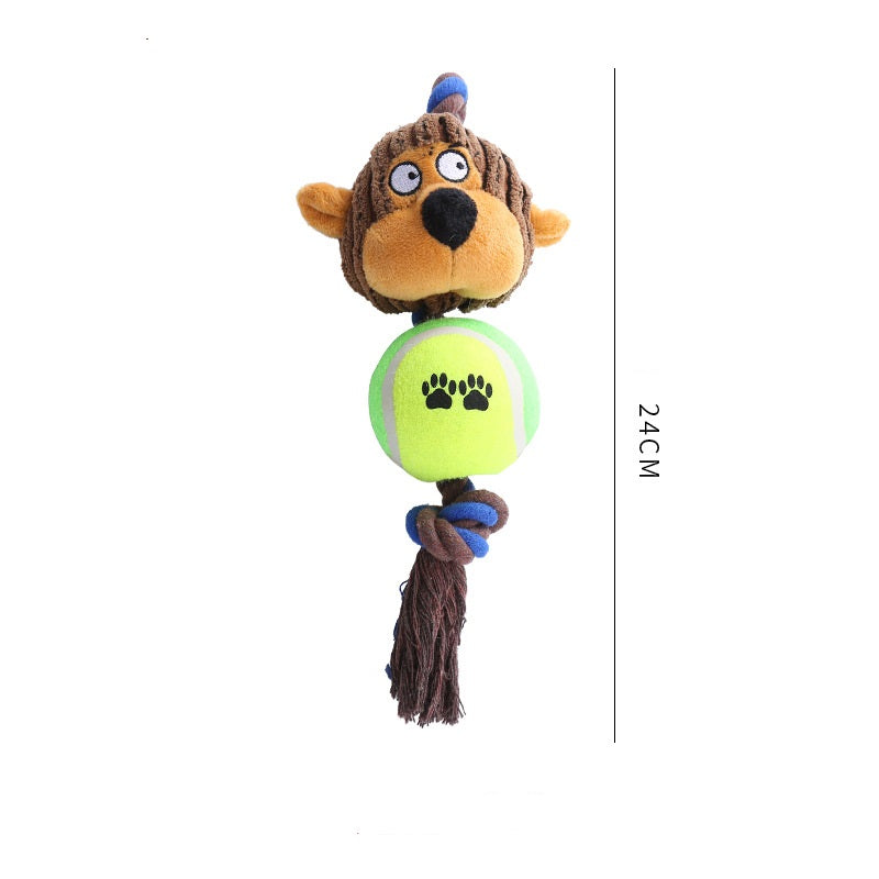 1x Ball Monkey Squeaky Pet Plush Toy Teething Rope Knot Padded Chew Toy