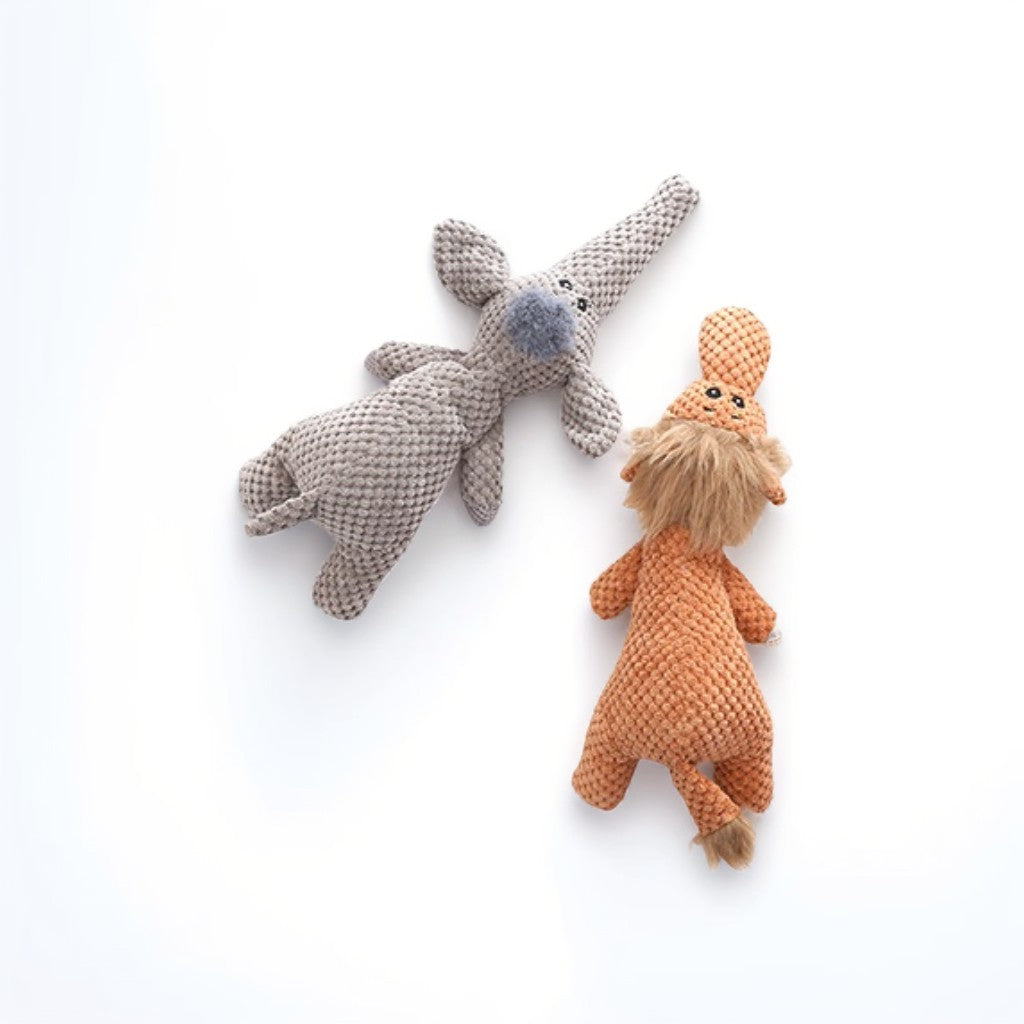 1x Elephant Toy and 1x Lion Toy Squeaky Pet Plush Toy Padded Chew Toy