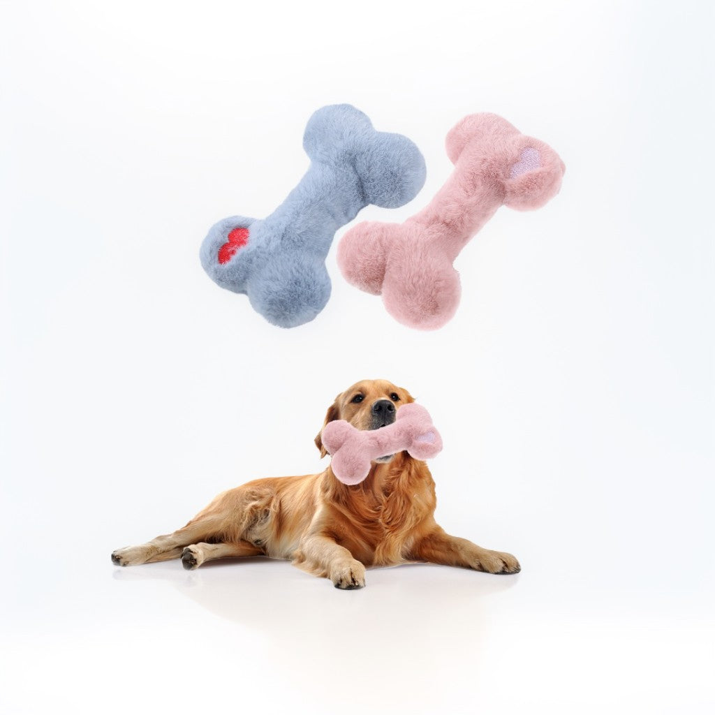 2x Plush Bone Blue Pink Squeaky Pet Plush Toy Padded Chew Toy