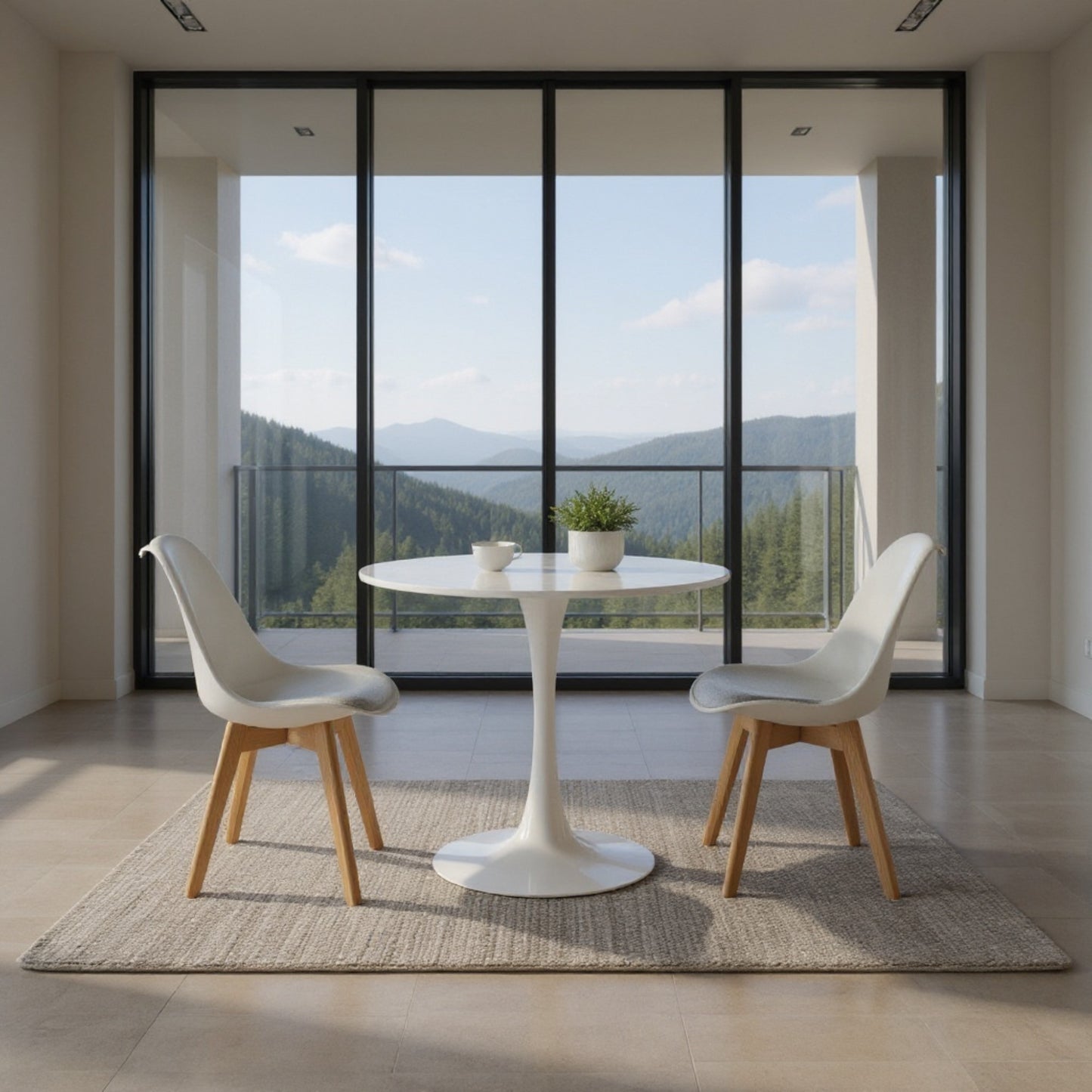 DEJINBU 3pcs Table Set 1x 80CM White Tulip Table With 2x White PP Padded Chair For Home Cafe Office