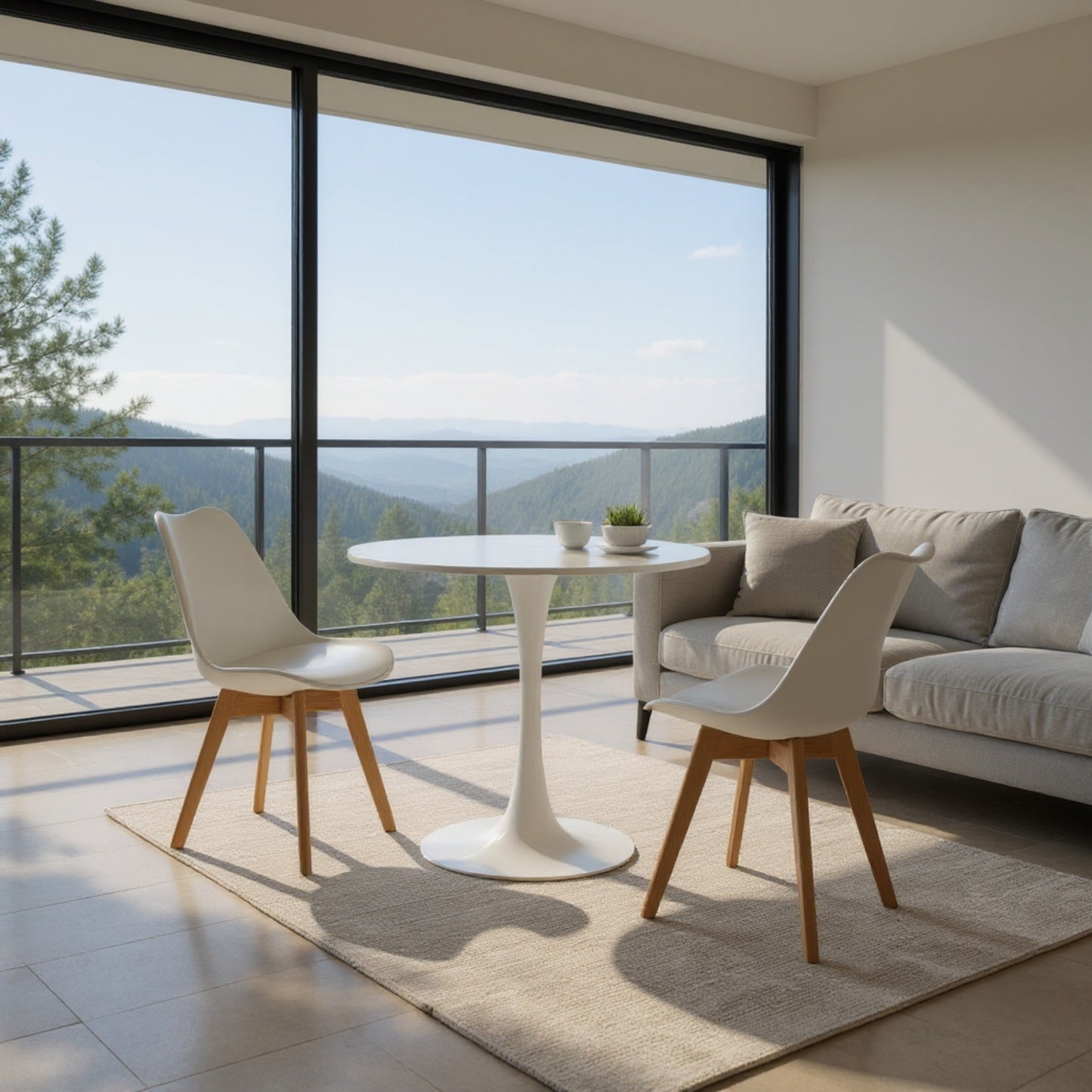 DEJINBU 3pcs Table Set 1x 80CM White Tulip Table With 2x White PP Padded Chair For Home Cafe Office