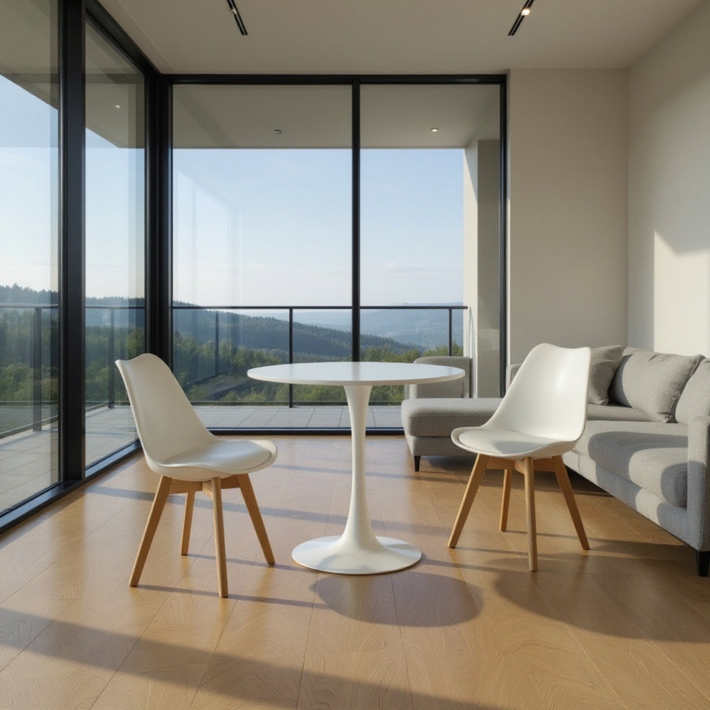 DEJINBU 3pcs Table Set 1x 80CM White Tulip Table With 2x White PP Padded Chair For Home Cafe Office