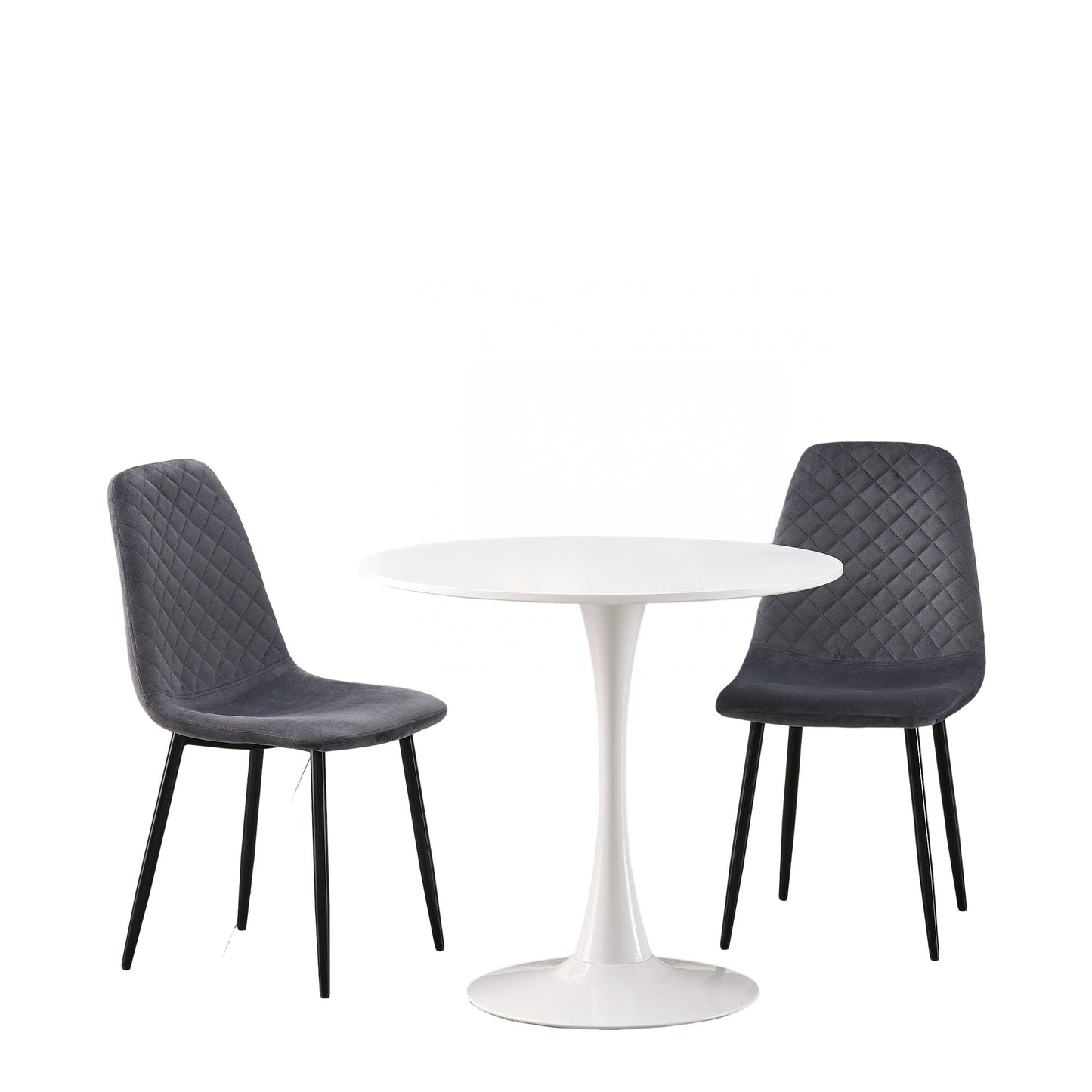 DEJINB 3pcs Table Set 1x 80CM White Tulip Table With 2x Grey Velvet Dining Chair For Home Cafe Office