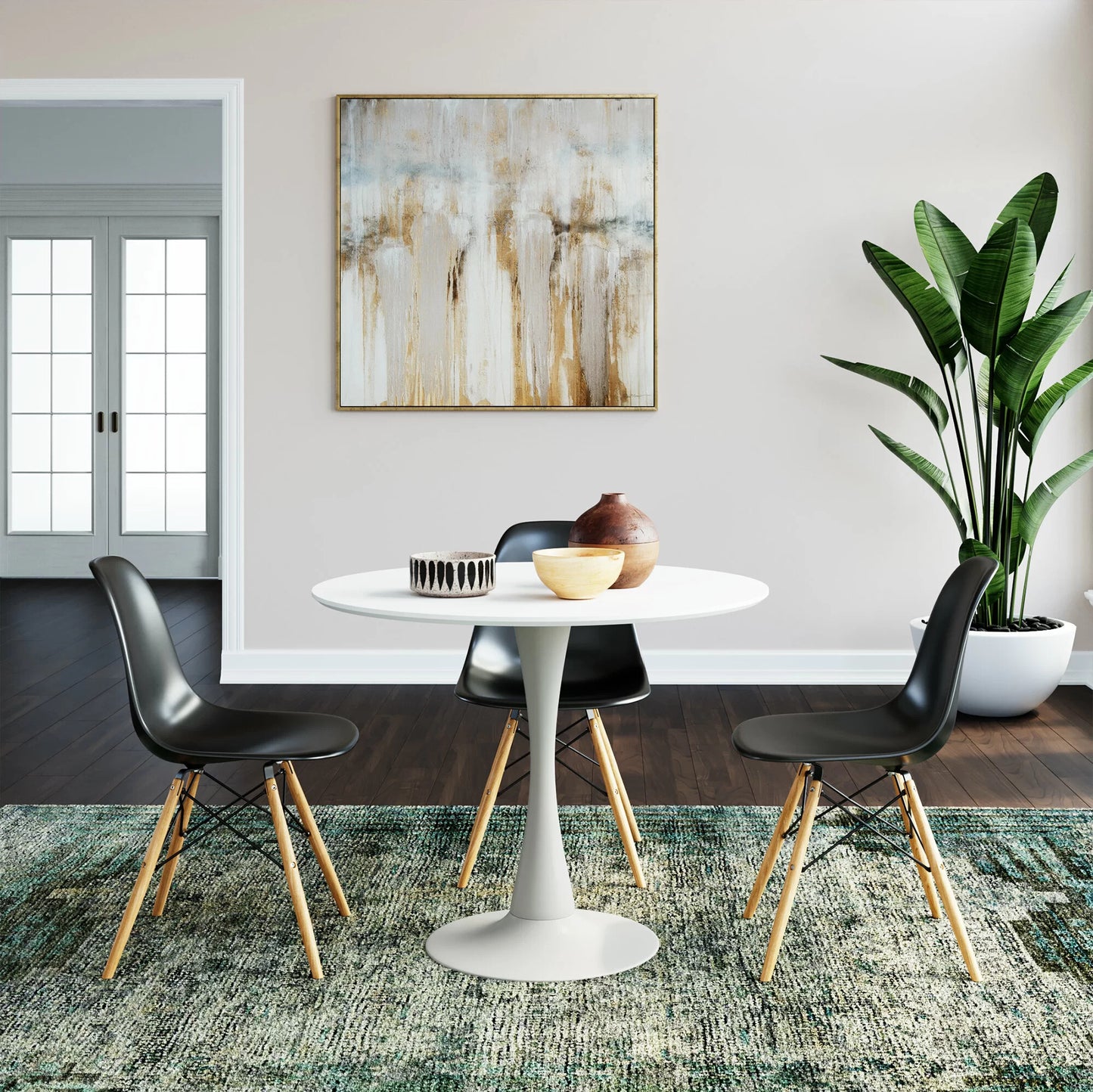 DEJINBU 1x Round Dining Table 80cm White Top Metal Pedestal For Home Cafe Office