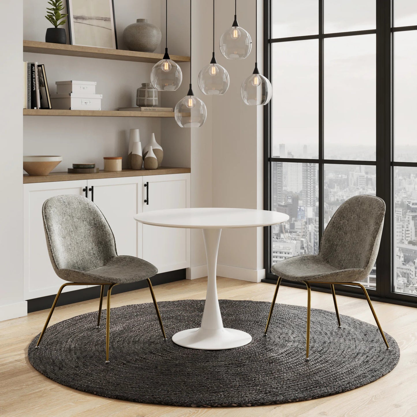 DEJINBU 1x Round Dining Table 80cm White Top Metal Pedestal For Home Cafe Office