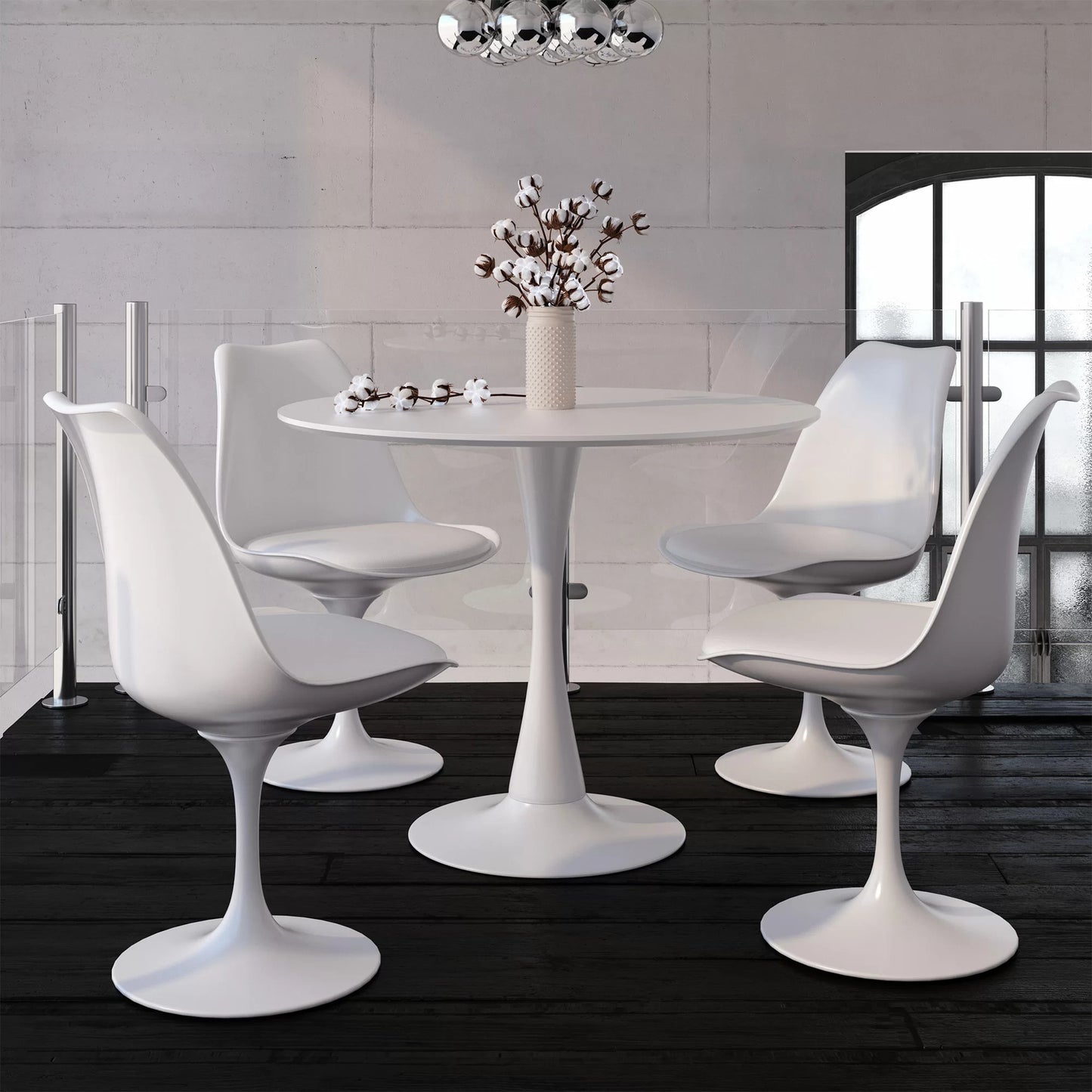 DEJINBU 1x Round Dining Table 80cm White Top Metal Pedestal For Home Cafe Office