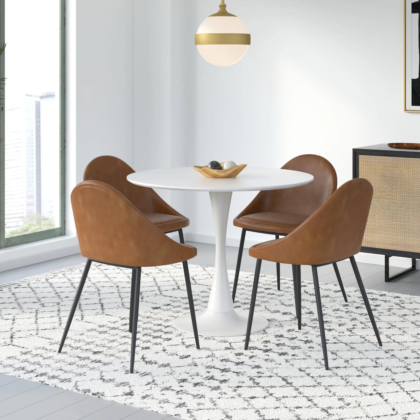 DEJINBU 1x Round Dining Table 80cm White Top Metal Pedestal For Home Cafe Office
