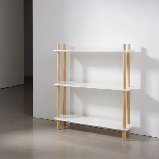DEJINBU 1x 3-Tier Storage Shelf White with Solid Wood Legs Multipurpose Rack For Living Room Bed Room Kitech Hallway