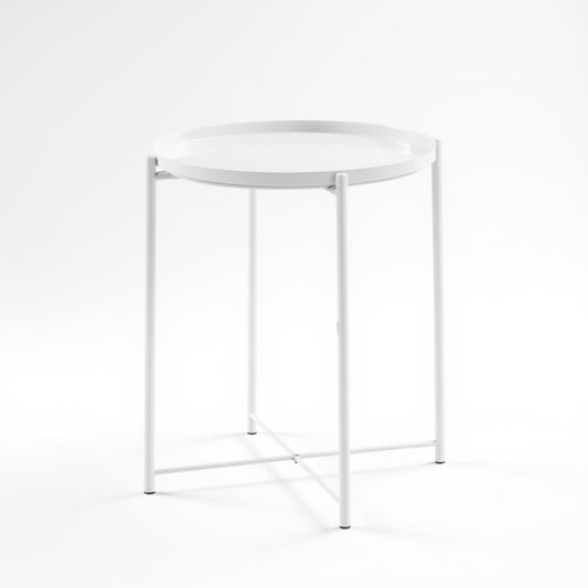 1x Modern White Metal Side Table, Round End Table with Metal X-Base - Ideal for Living Room, Bedroom, Small Spaces Corners