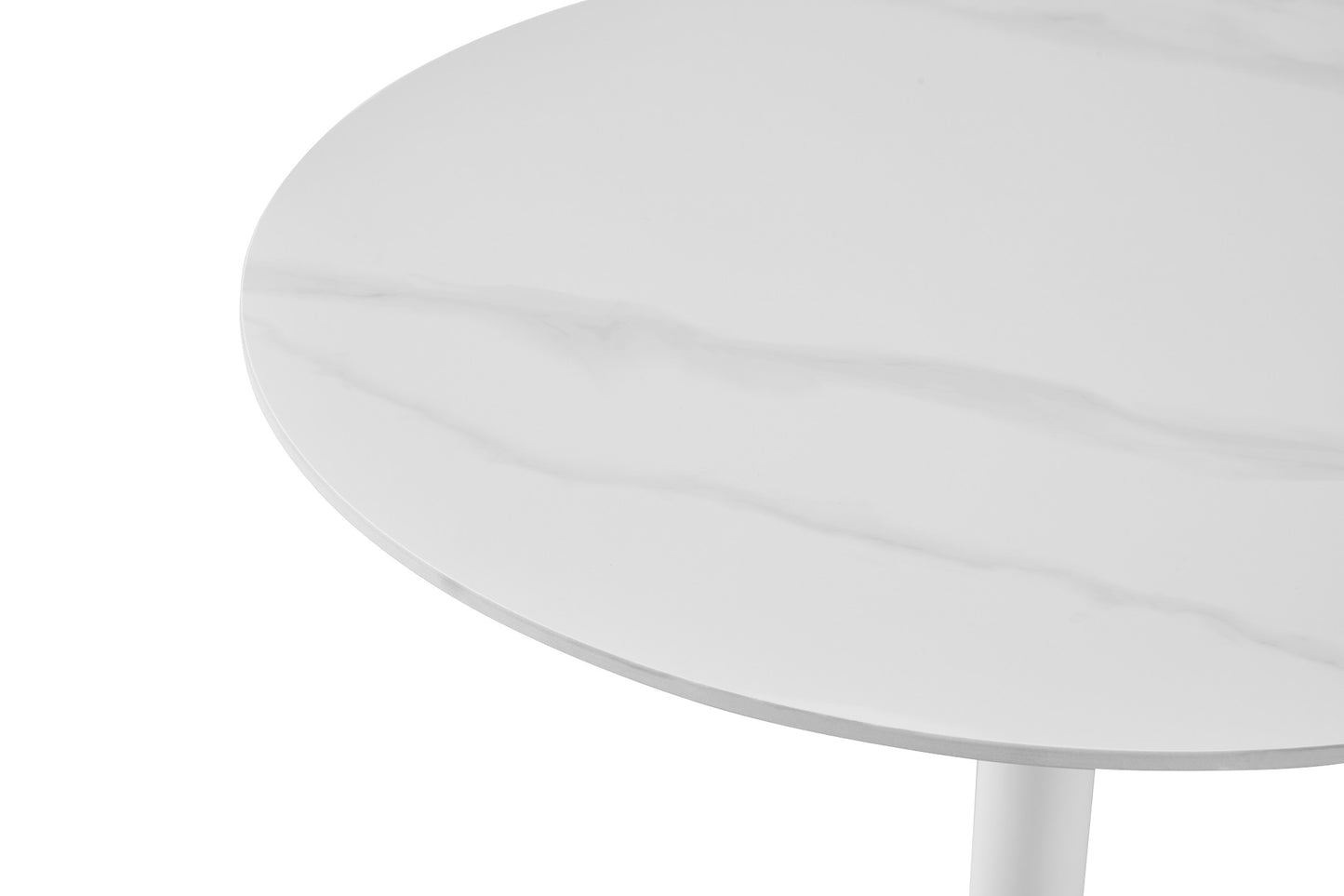 DEJINBU 1x 80CM Round table Dining Table White Marble Effect Sintered Stone Table Top White Metal Pedestal White Aluminium Base with Black Rubber feet
