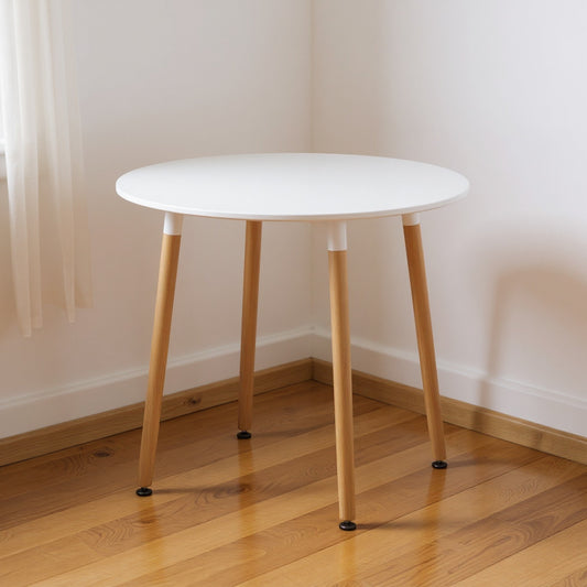 DEJINBU 1x 80CM Round Table Dining Table White MDF Table Top 4 Individual Wood Legs with Adjustable feet