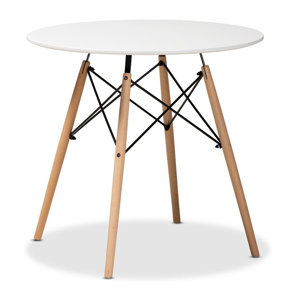 DEJINBU 1x Round Dining Table 80cm White Top Beech Wood Legs For Home Cafe Office