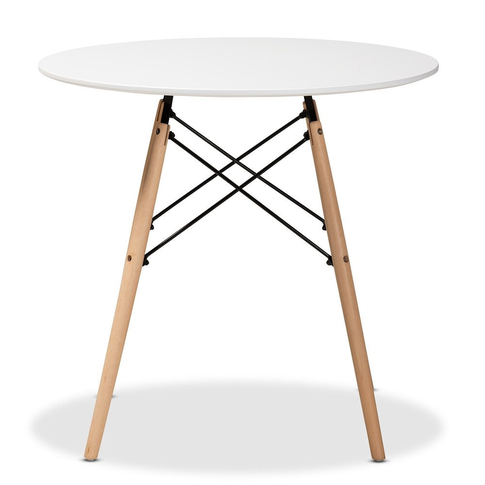 DEJINBU 3pcs Table Set 1x 80CM White Round Table With 2x White PP Padded Chair For Home Cafe Office