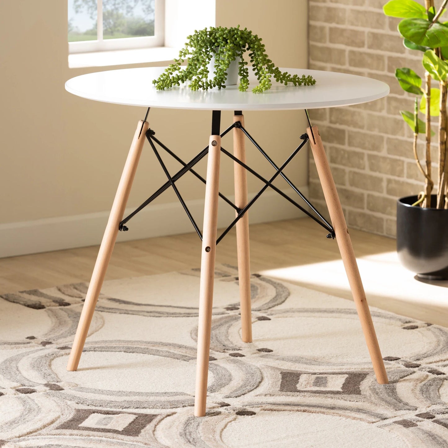 DEJINBU 1x Round Dining Table 80cm White Top Beech Wood Legs For Home Cafe Office