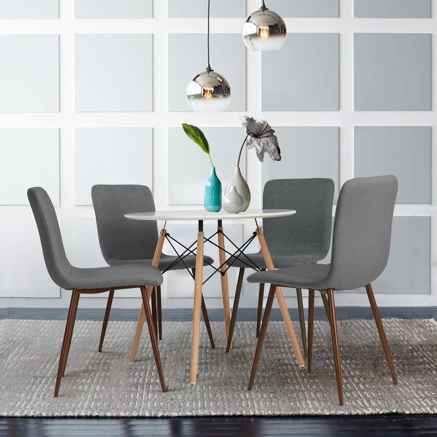 DEJINBU 1x Round Dining Table 80cm White Top Beech Wood Legs For Home Cafe Office