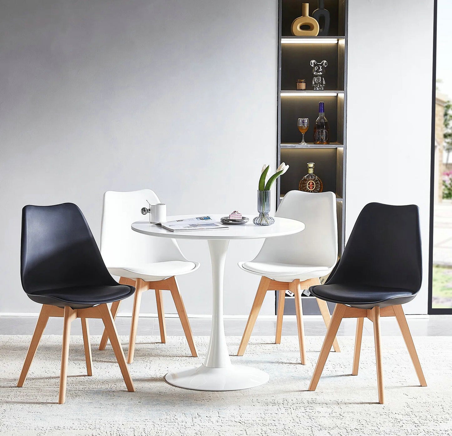DEJINBU 1x Round Dining Table 80cm White Top Metal Pedestal For Home Cafe Office