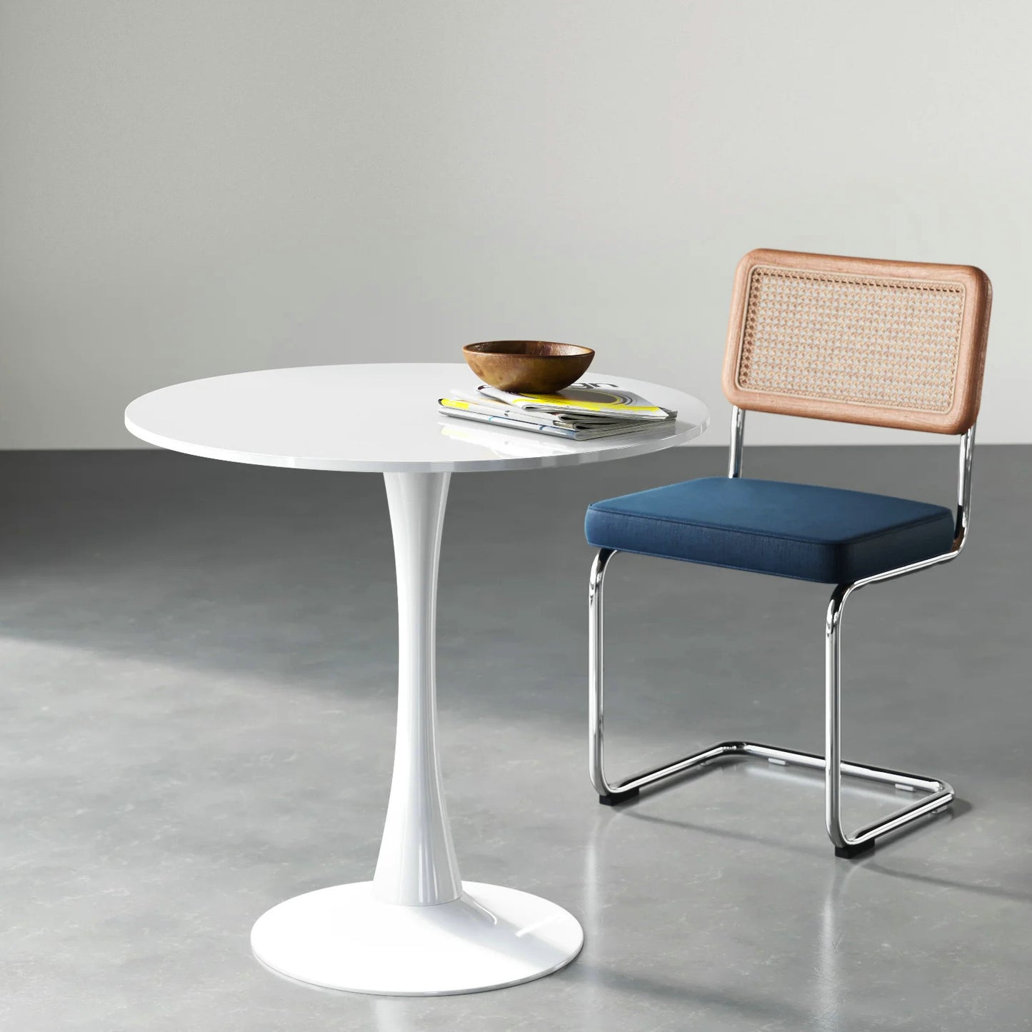 DEJINBU 1x Round Dining Table 80cm White Top Metal Pedestal For Home Cafe Office