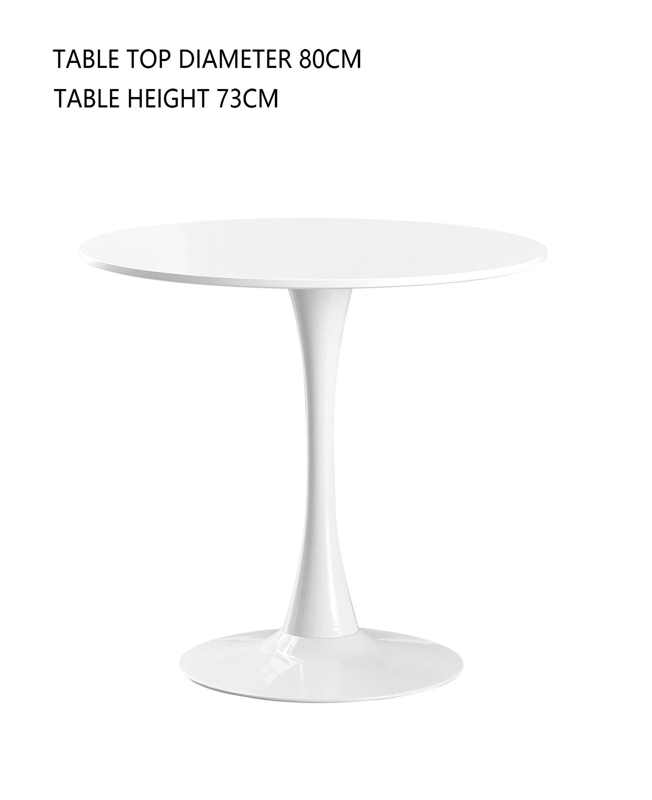 DEJINBU 1x Round Dining Table 80cm White Top Metal Pedestal For Home Cafe Office