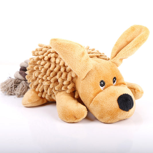 1x Plush Dog Toy Squeaky Pet Plush Toy Teething Rope Knot Padded Chew Toy