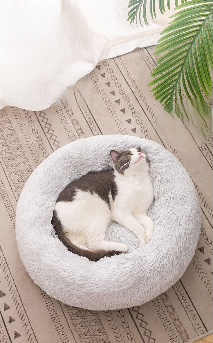 1x Brown Plush Round Pet Bed 50cm 60cm For Dog Cat