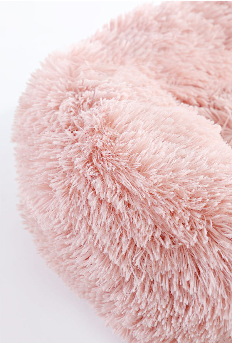 1x Pink Plush Round Pet Bed 50cm 60cm For Dog Cat