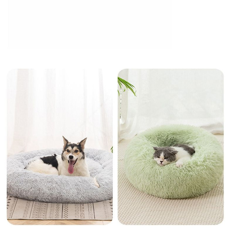 1x Pink Plush Round Pet Bed 50cm 60cm For Dog Cat