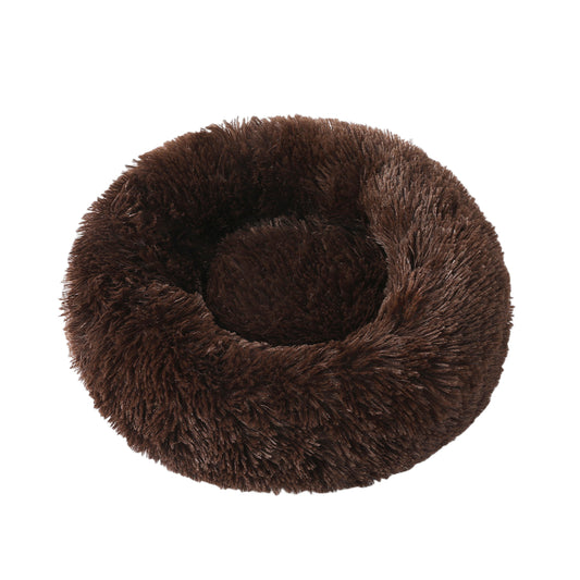 1x Brown Plush Round Pet Bed 50cm 60cm For Dog Cat