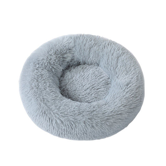 1x Grey Plush Round Pet Bed 50cm 60cm 70cm For Dog Cat