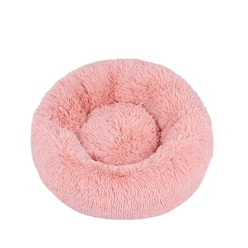 1x Pink Plush Round Pet Bed 50cm 60cm For Dog Cat