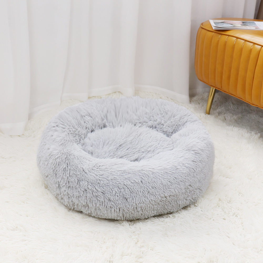 1x Grey Plush Round Pet Bed 50cm 60cm 70cm For Dog Cat