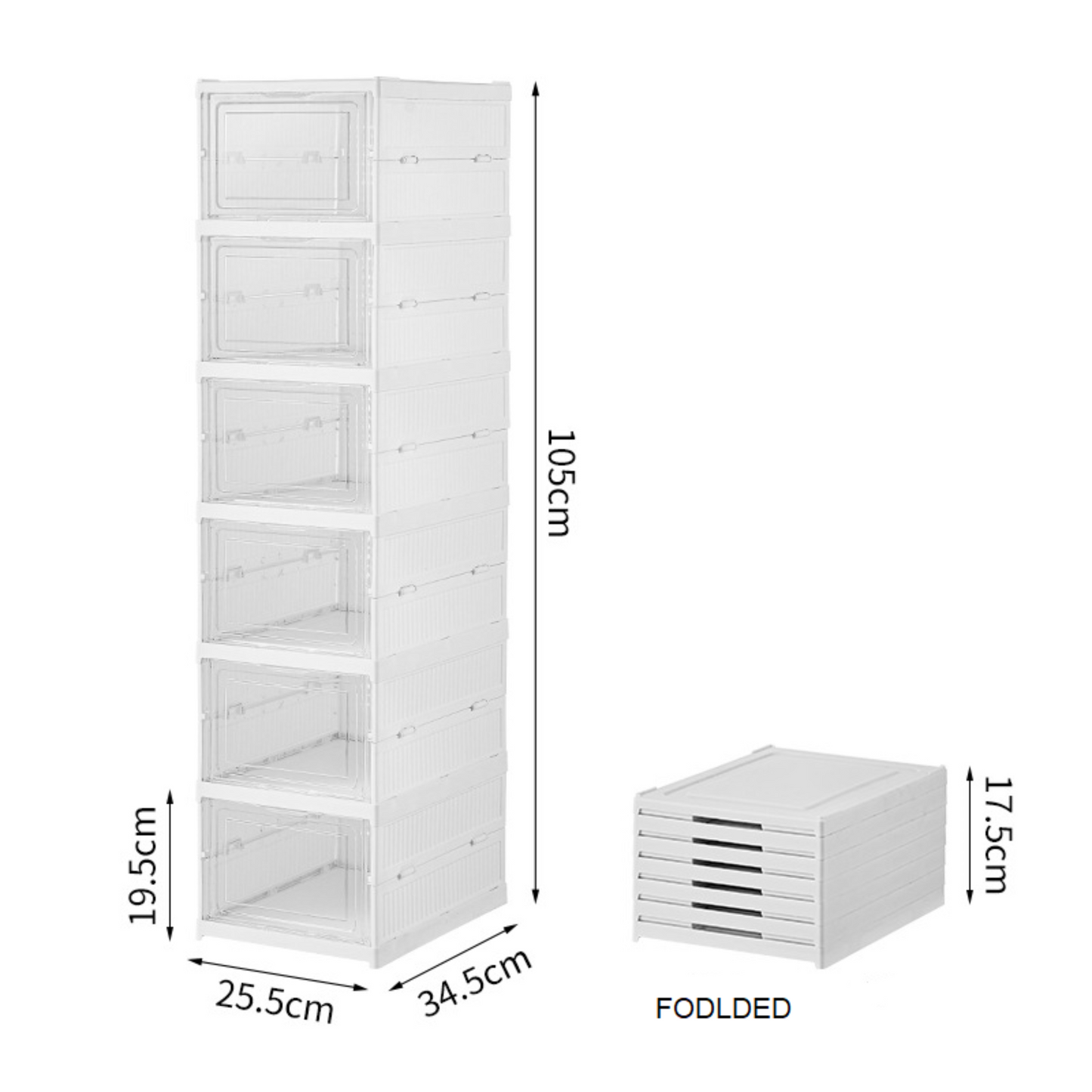 1x PP Foldable Shoe Storage Box 6 Pairs Single 6-Tiers Clear Door Space-Saving Organizer for Closet, Home Office Durable Transparent Shoe Rack
