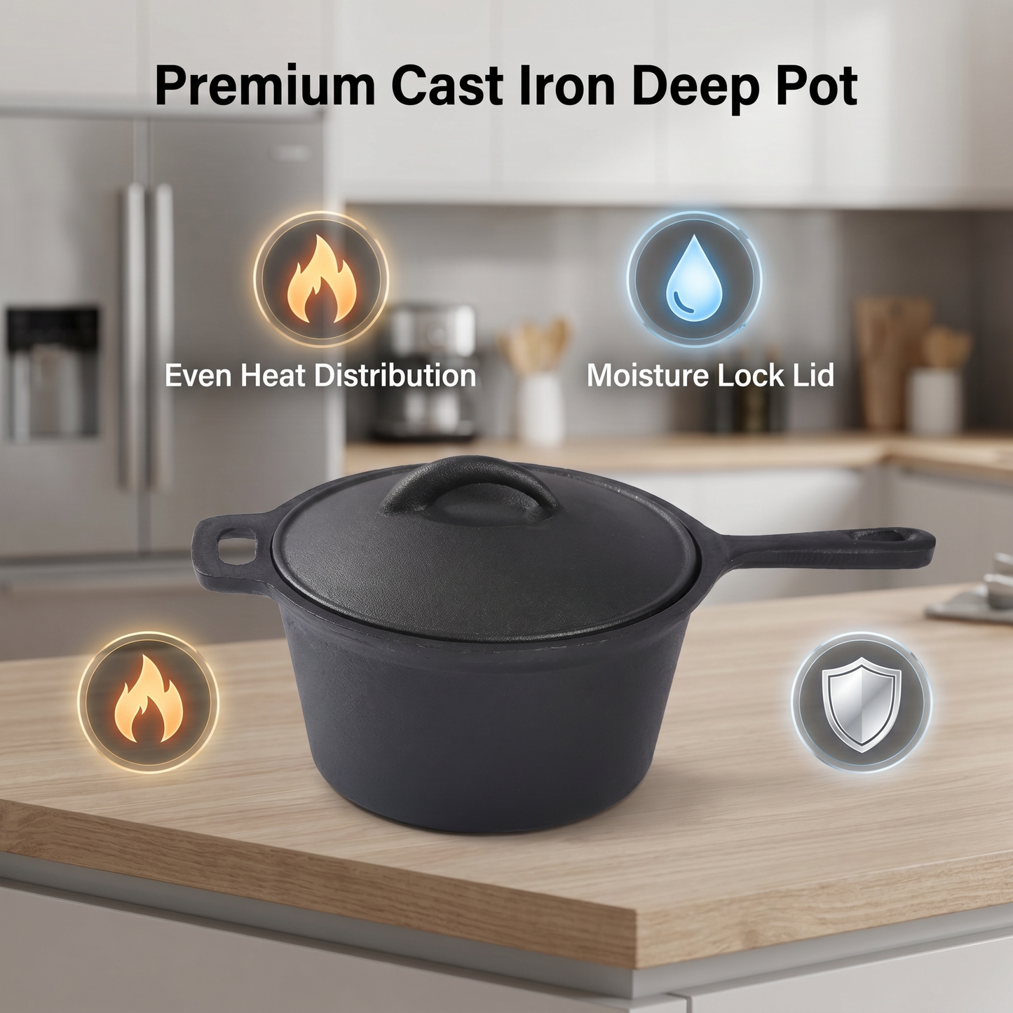 1x Cast Iron Saucepan - 19cm Diameter, 10cm Depth, One-Piece Cast Iron Handle, Premium Heat Retention, Multi-Cooker for Stovetop/Oven, Perfect for Daily Cooking