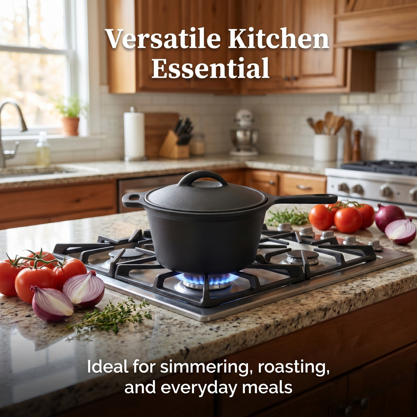 1x Cast Iron Saucepan - 19cm Diameter, 10cm Depth, One-Piece Cast Iron Handle, Premium Heat Retention, Multi-Cooker for Stovetop/Oven, Perfect for Daily Cooking