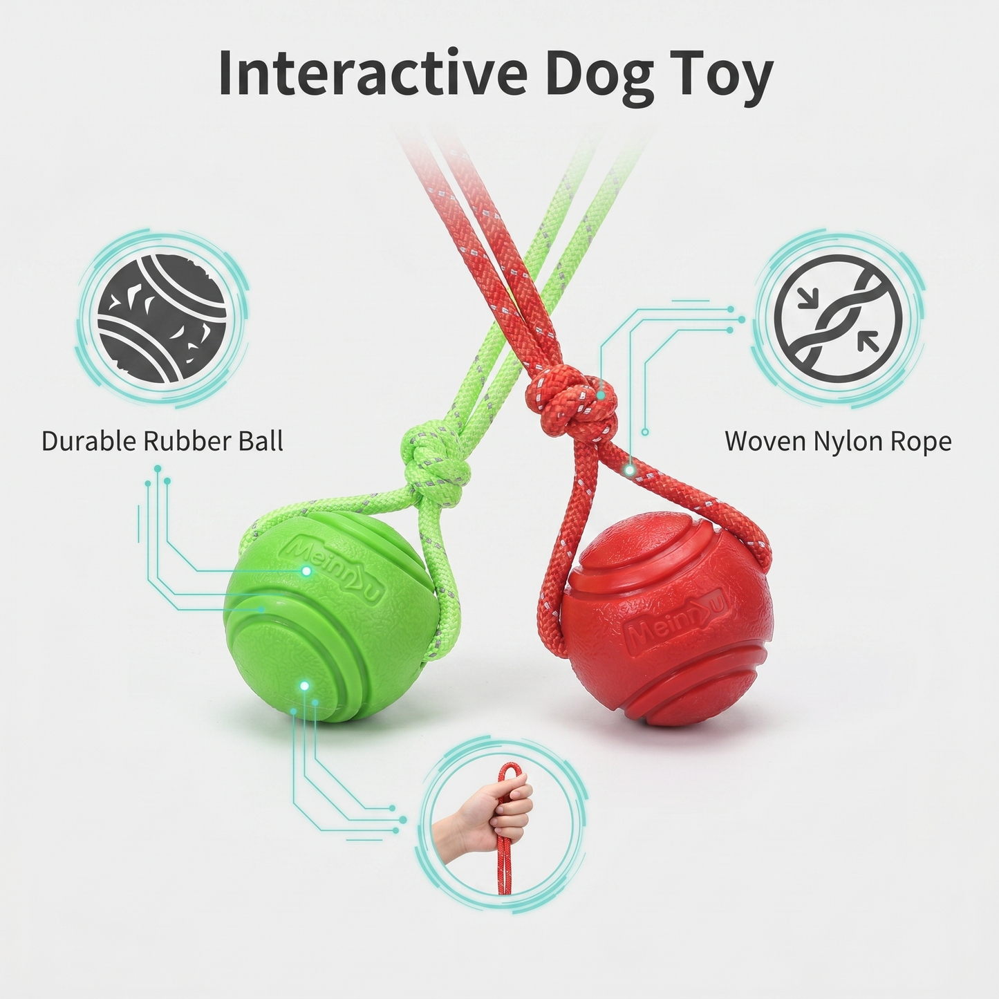 2x TPR Rope Ball 7cm Red and Green Pet Toy Chew Toy Teething Aid