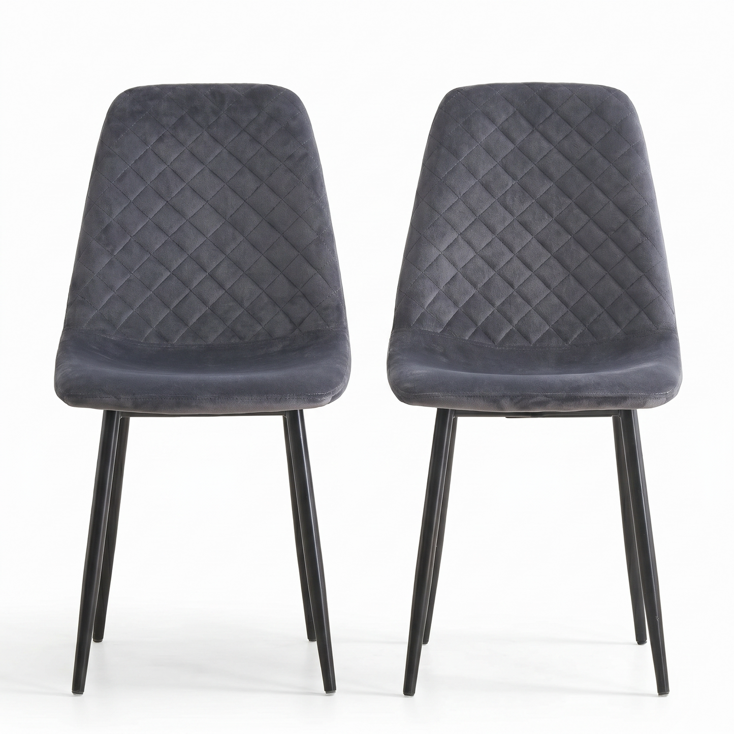 DEJINBU 2x Grey Velvet Dining Chairs Padded Seat Black Metal Legs For Home Cafe Office