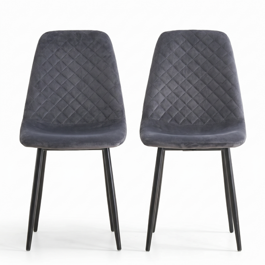 DEJINBU 2x Grey Velvet Dining Chairs Padded Seat Black Metal Legs For Home Cafe Office