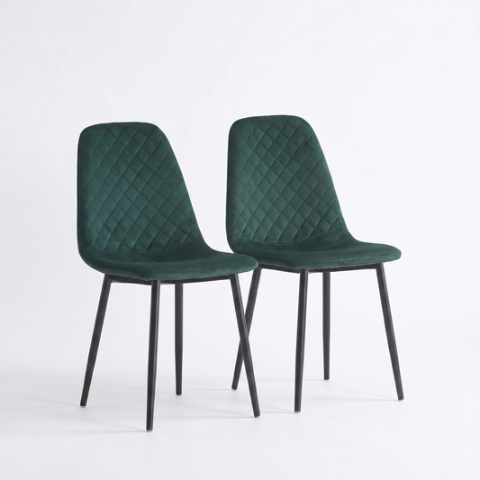 DEJINBU 2x Green Velvet Dining Chairs Padded Seat Black Metal Legs For Home Cafe Office