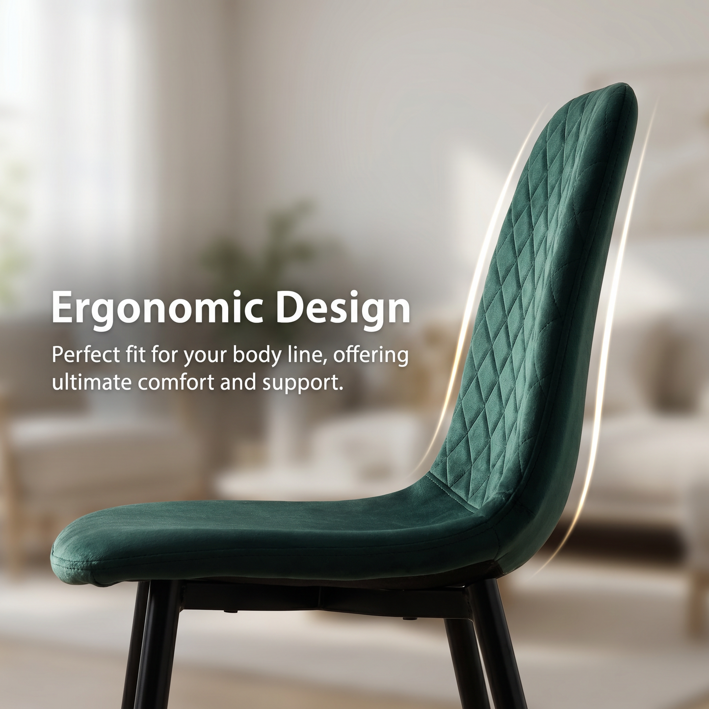 DEJINBU 2x Green Velvet Dining Chairs Padded Seat Black Metal Legs For Home Cafe Office