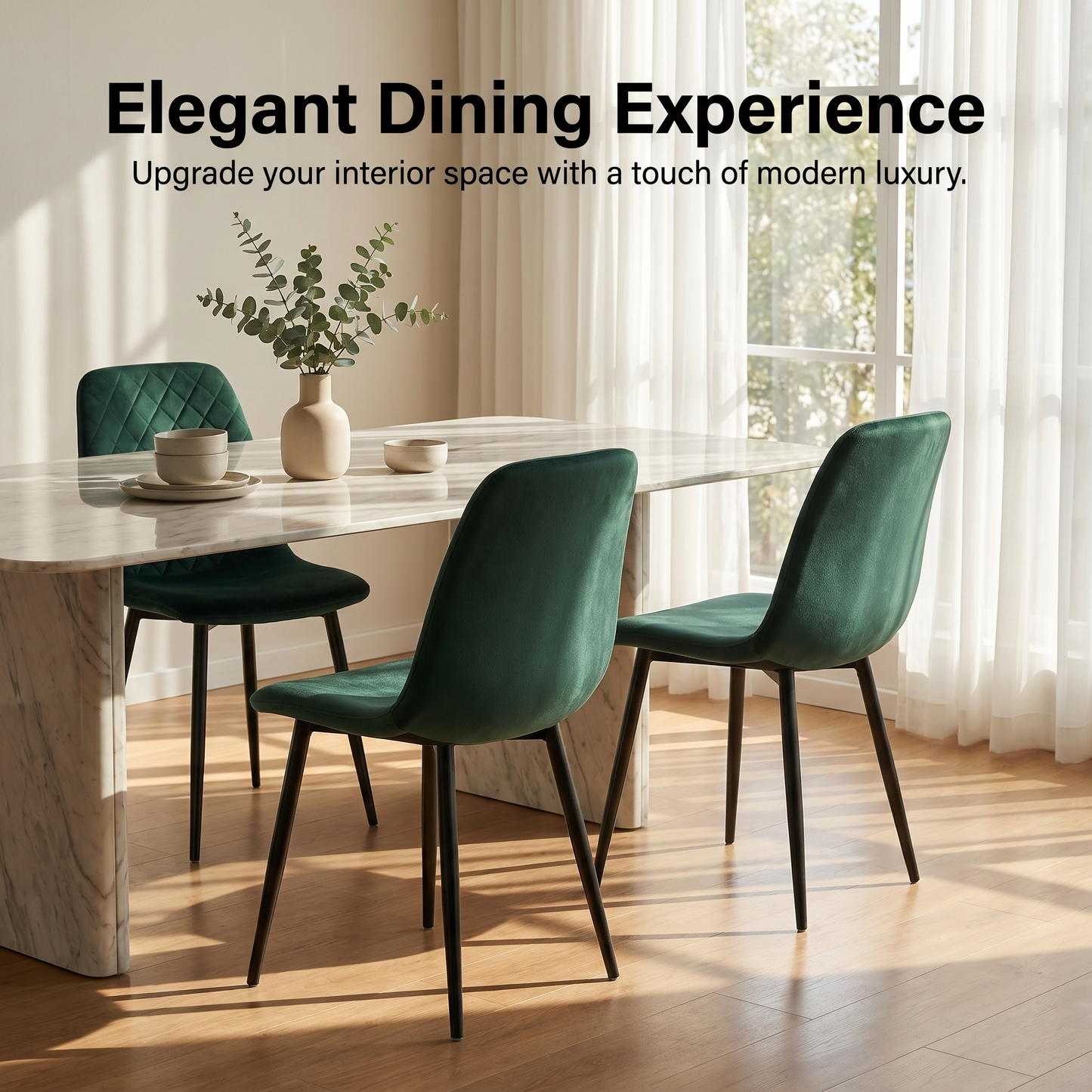 DEJINBU 2x Green Velvet Dining Chairs Padded Seat Black Metal Legs For Home Cafe Office