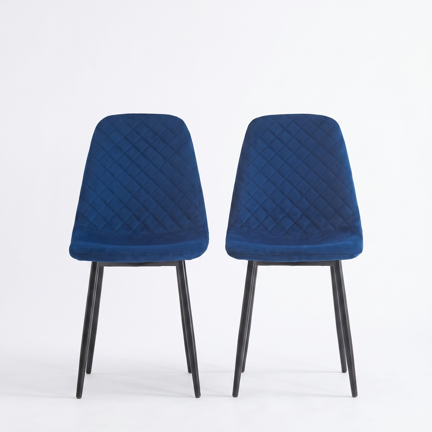 DEJINBU 2x Blue Velvet Dining Chairs Padded Seat Black Metal Legs For Home Cafe Office
