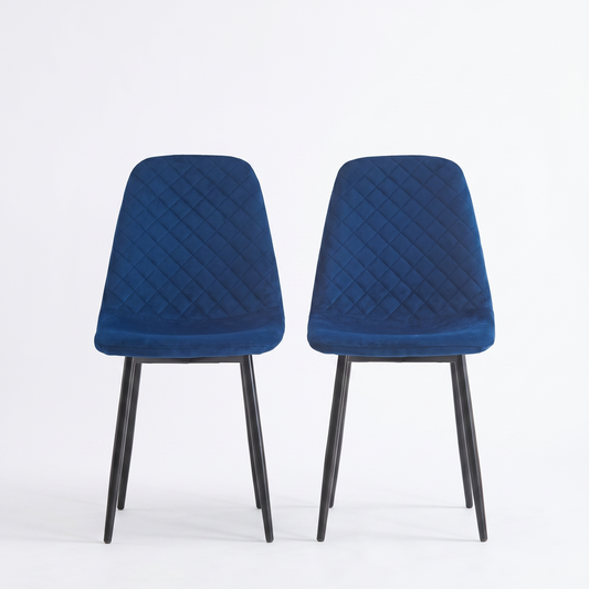 DEJINBU 2x Blue Velvet Dining Chairs Padded Seat Black Metal Legs For Home Cafe Office