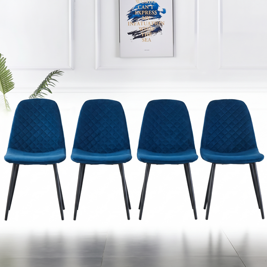 DEJINBU 4x Blue Velvet Dining Chairs Padded Seat Black Metal Legs For Home Cafe Office