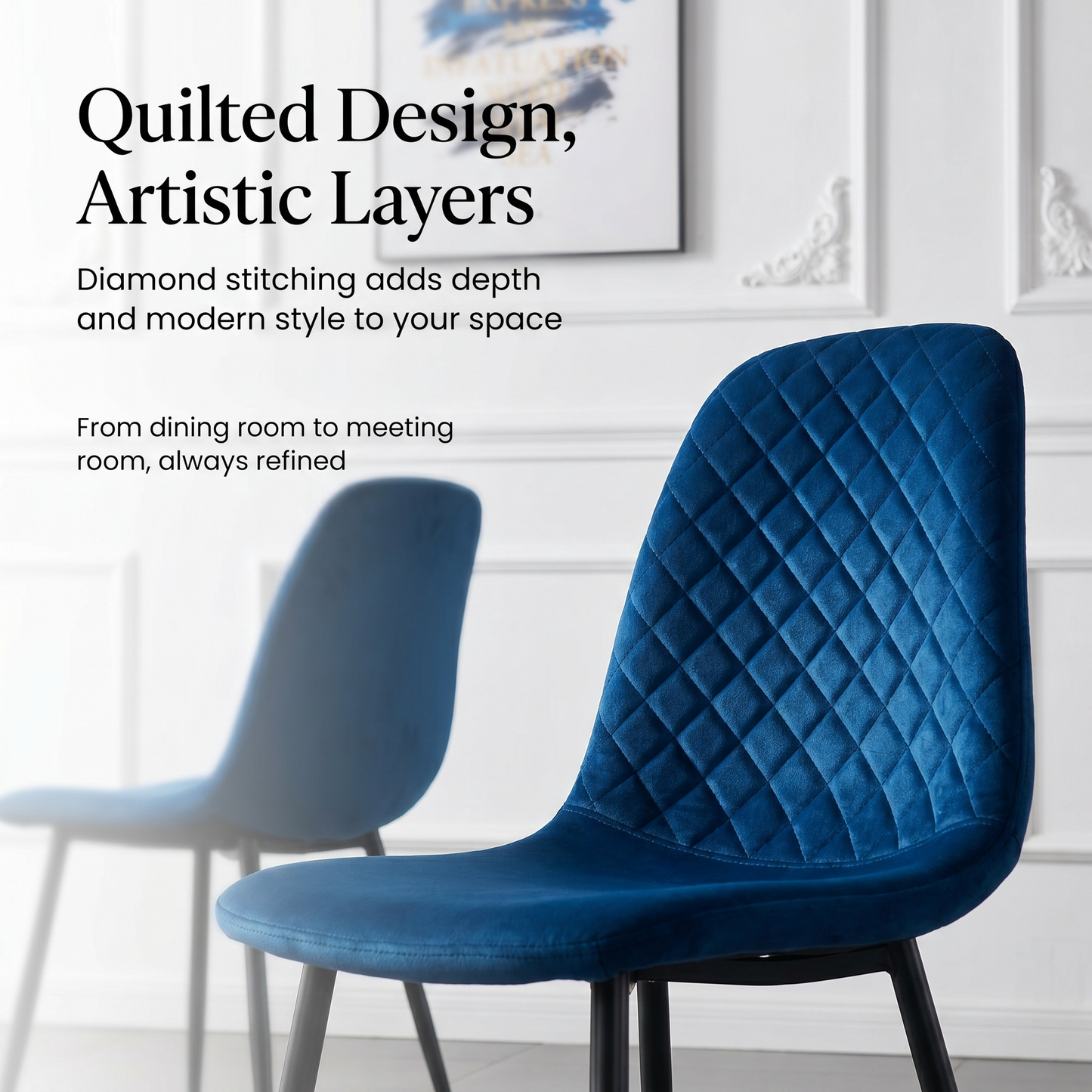 DEJINBU 4x Blue Velvet Dining Chairs Padded Seat Black Metal Legs For Home Cafe Office