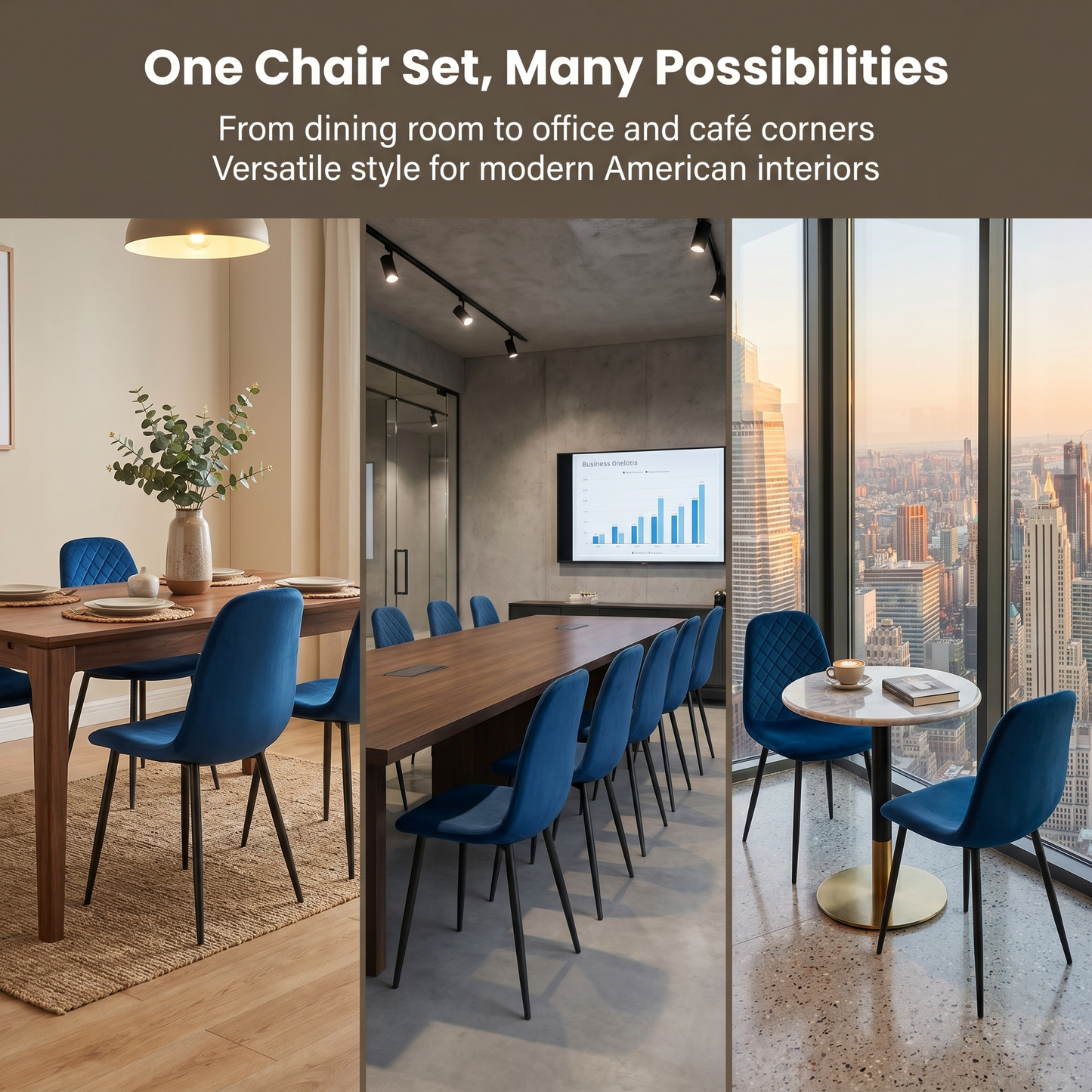 DEJINBU 4x Blue Velvet Dining Chairs Padded Seat Black Metal Legs For Home Cafe Office